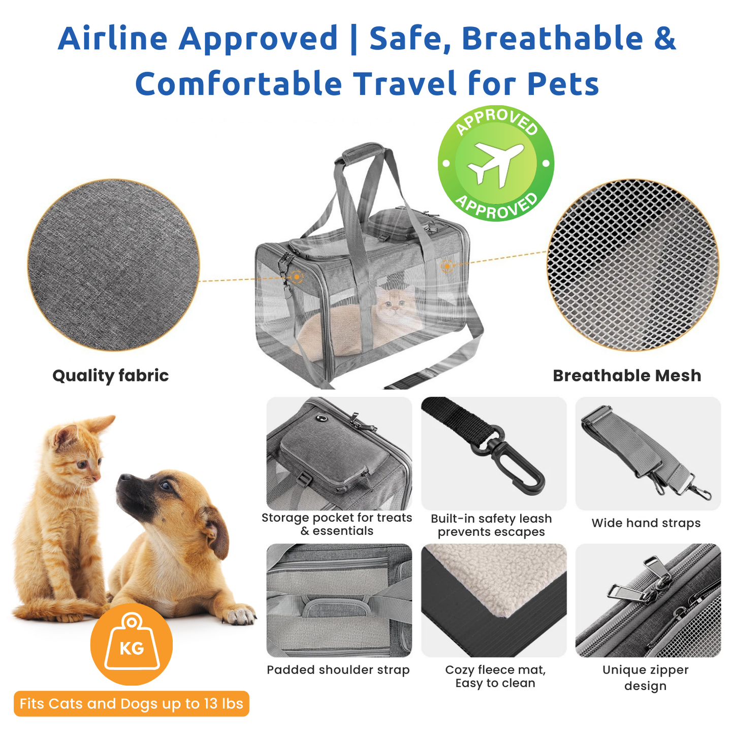 Airline-approved Pet carrier for Dogs and Cats