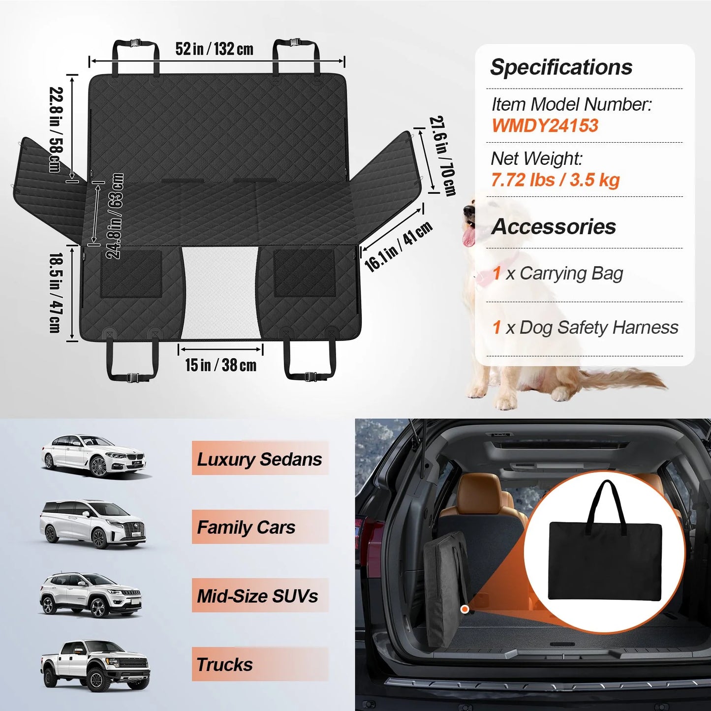 Dog Car Seat Cover for Back Seat 