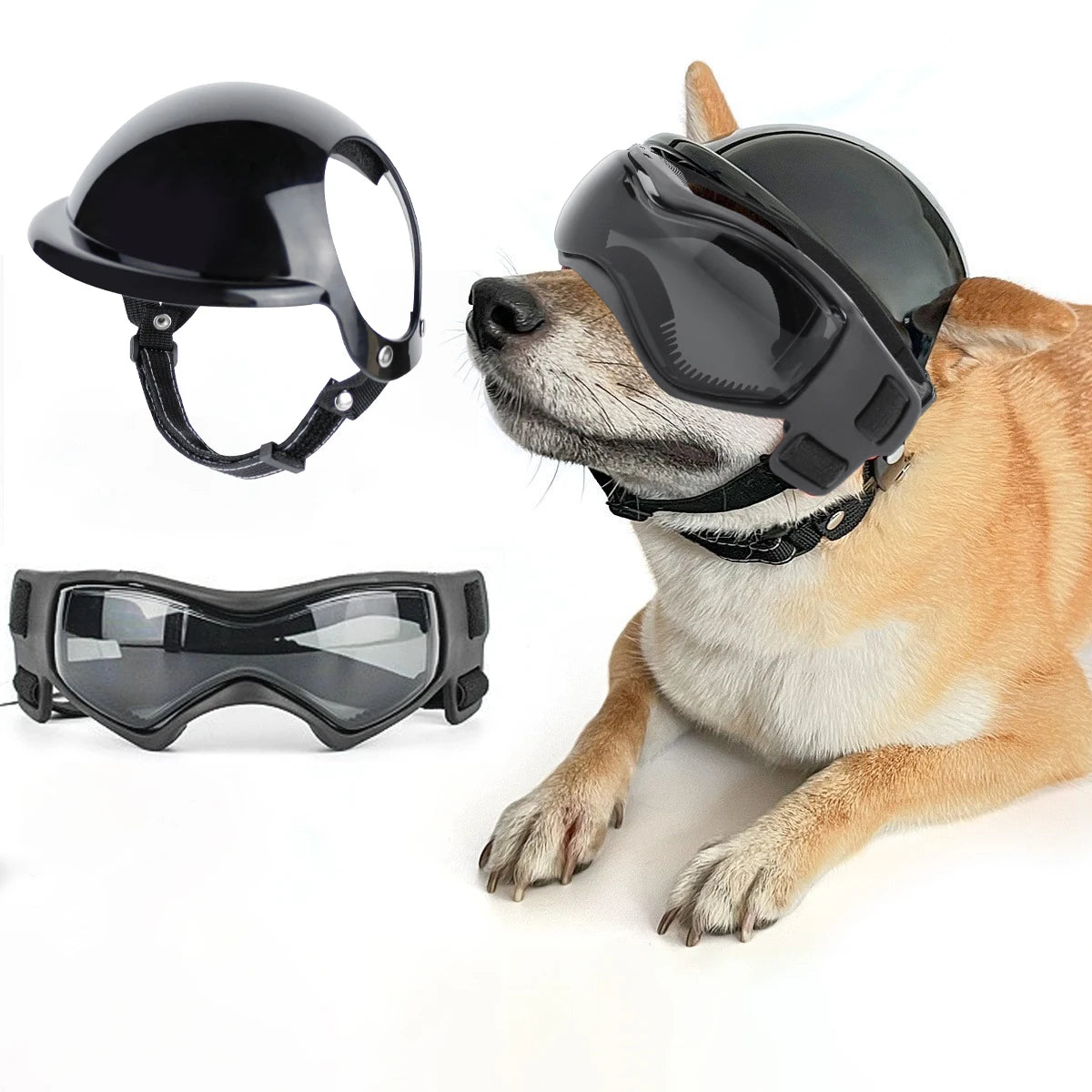Protective Dog Helmet & Goggles Set for Safe Outdoor Adventures