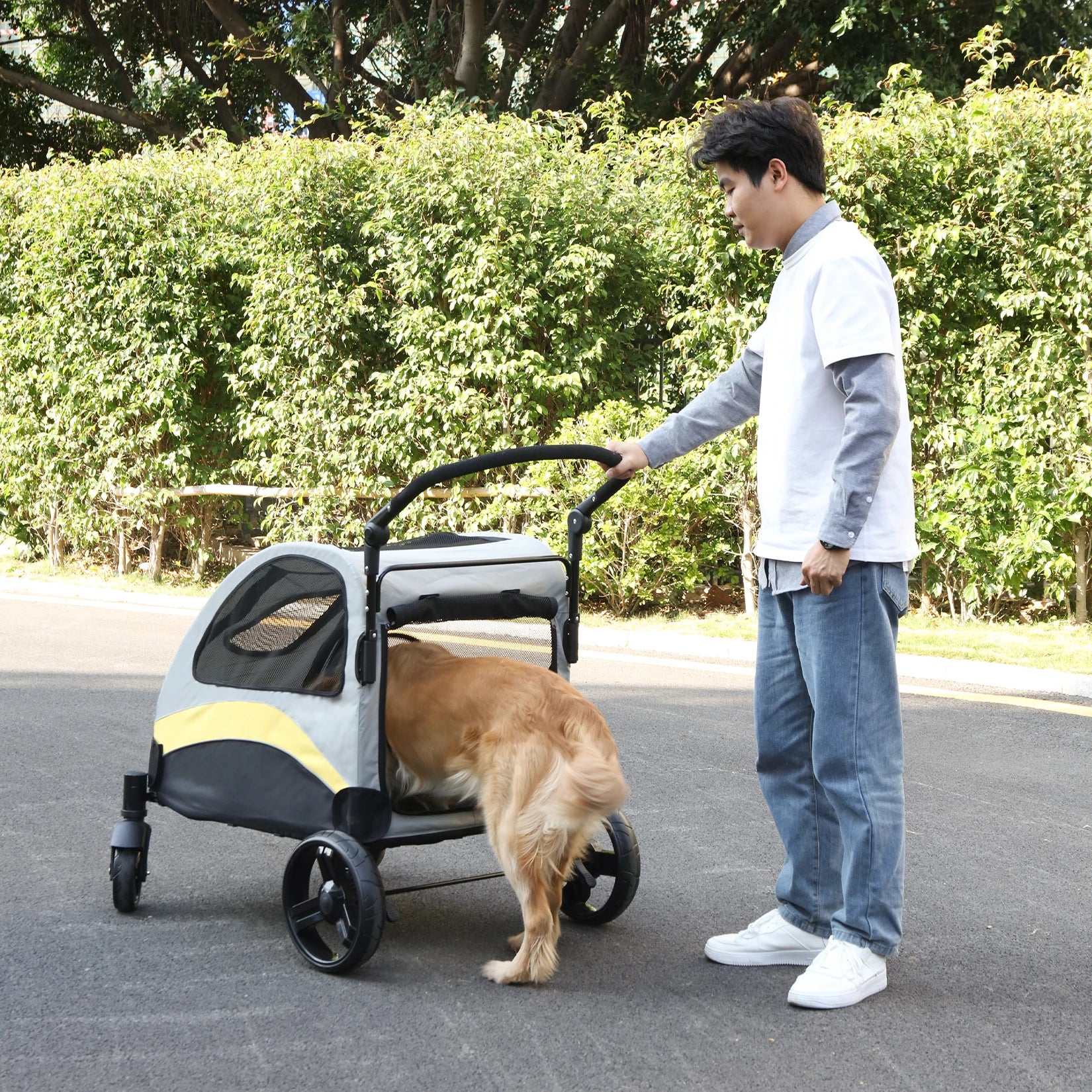 Portable Dog Stroller 4 Wheels for Large Dogs 