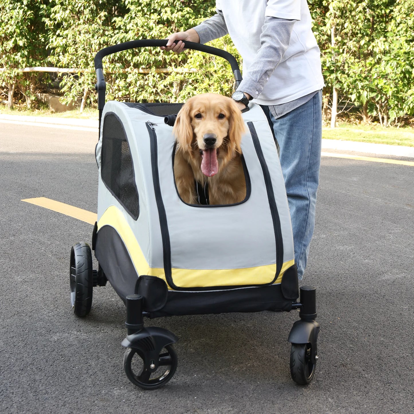 Portable Dog Stroller 4 Wheels for Large Dogs 