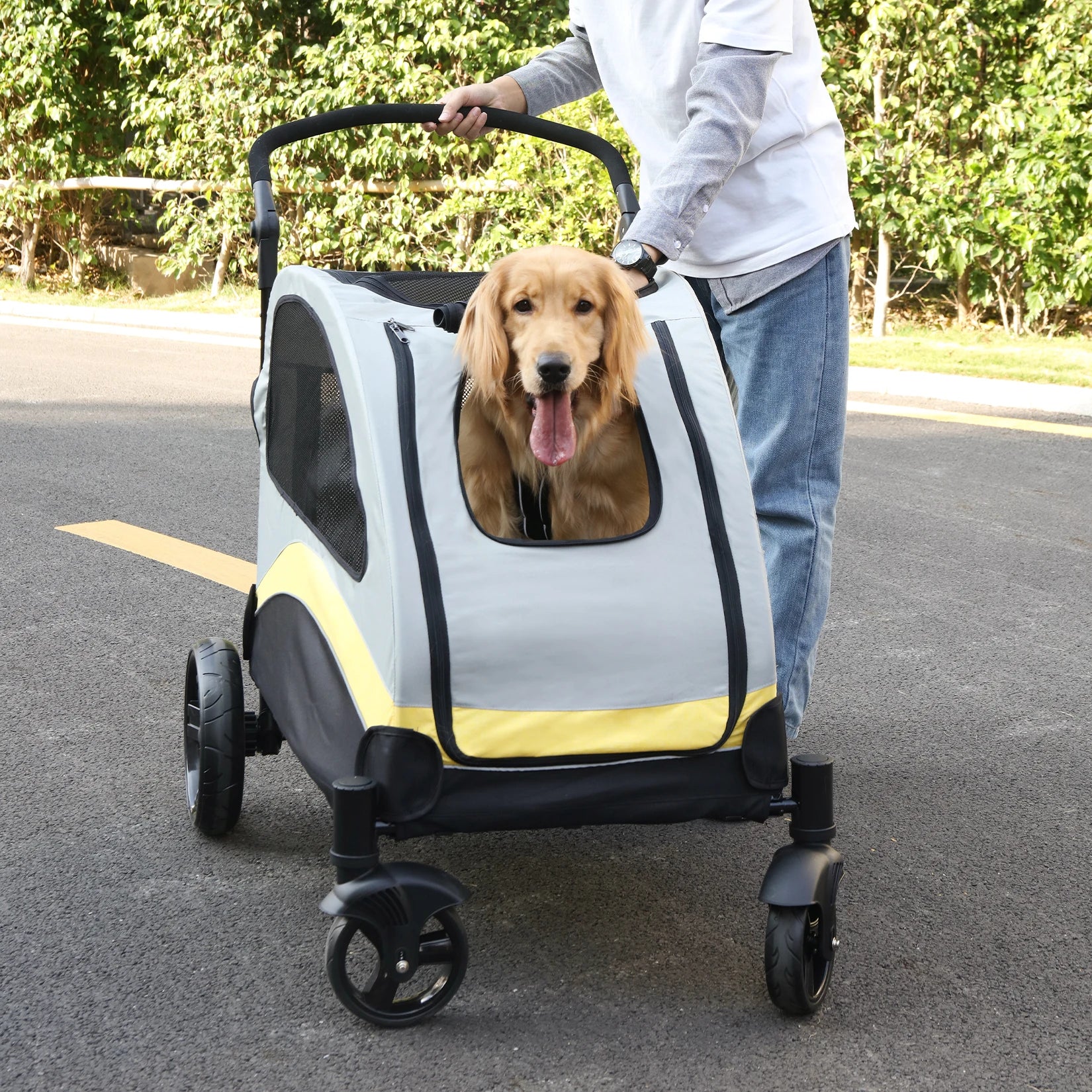 Portable Dog Stroller 4 Wheels for Large Dogs 