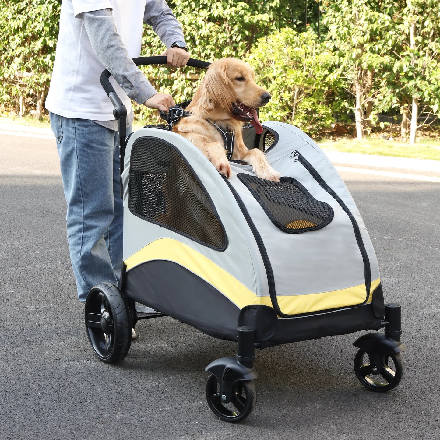 Portable Dog Stroller 4 Wheels for Large Dogs 