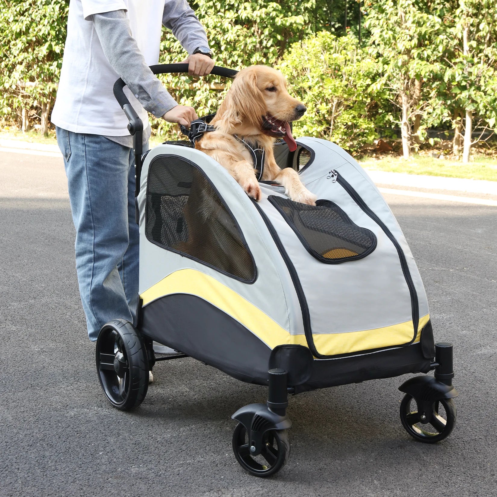 Portable Dog Stroller 4 Wheels for Large Dogs 