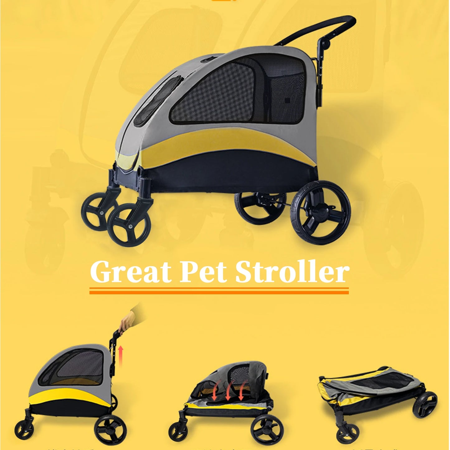 Portable Dog Stroller 4 Wheels for Large Dogs 