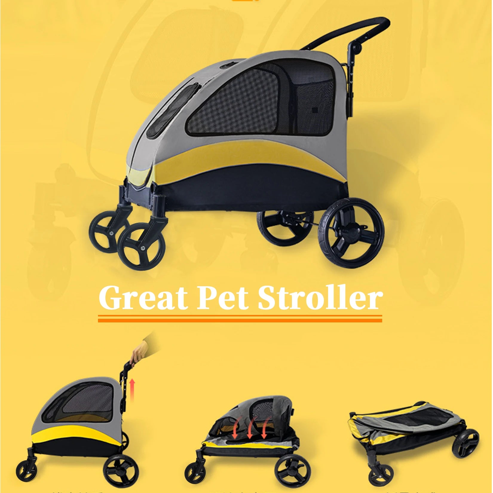 Portable Dog Stroller 4 Wheels for Large Dogs 