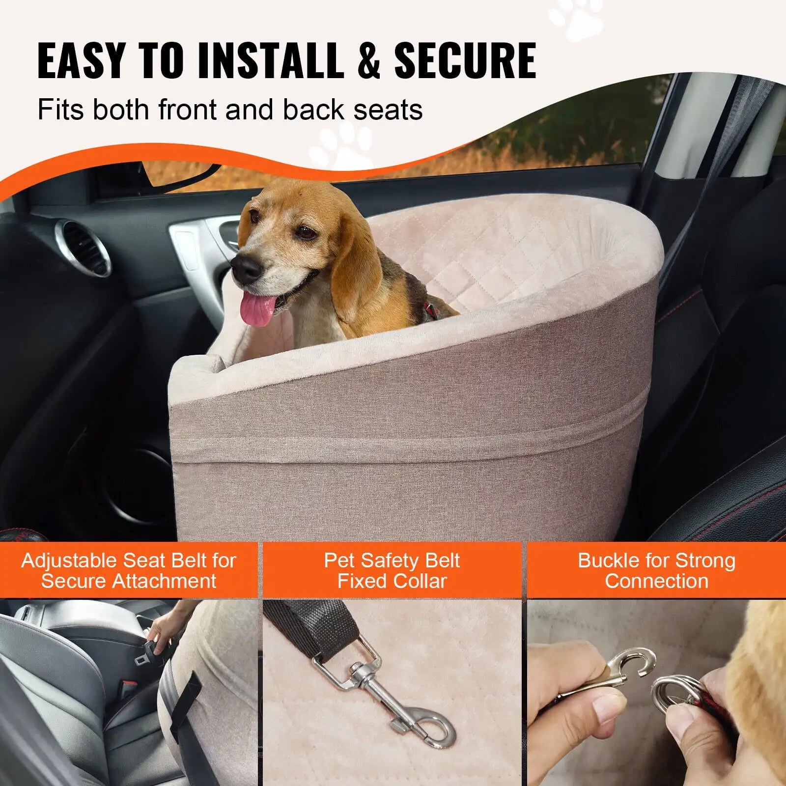 Dog Booster Car Seat Pet Car Seat for Small Medium Dog up to 55 Lbs Brown